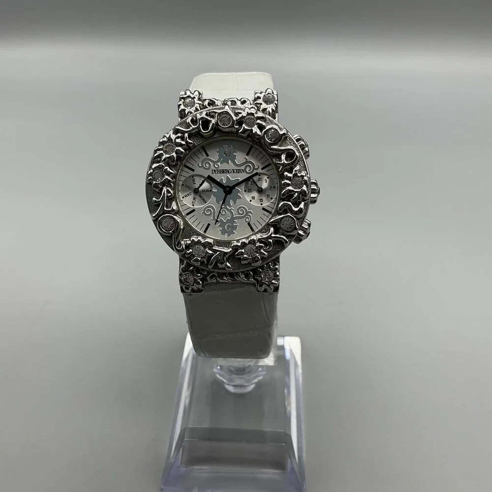 Dyrberg/Kern Womens Watch 33mm Silver Tone Crystals Bezel Leather Band